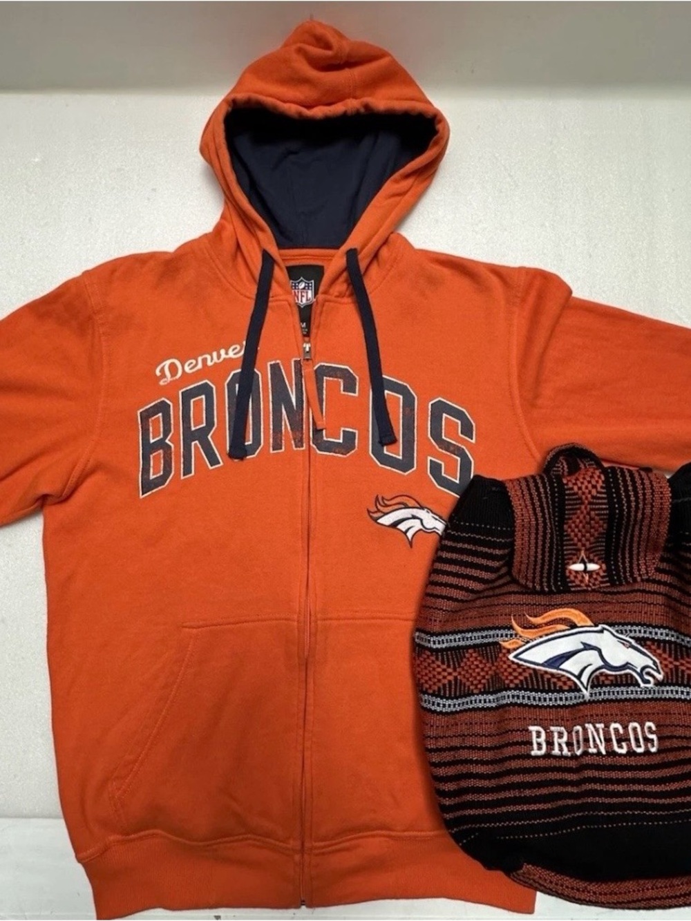 X2 LOT Denver Broncos Orang Hooded Zippered MEDIUM Sweatshirt & Backpack UNISEX